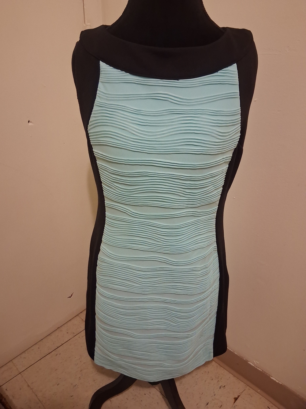 Calvin Klein Black and Light Blue Textured Sheath Dress